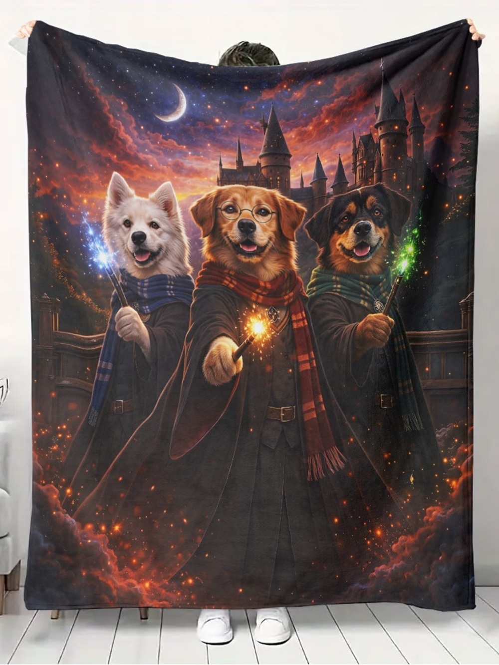 NEW Dog Wizard Magic Fantasy Velveteen Blanket Cozy Plush Throw